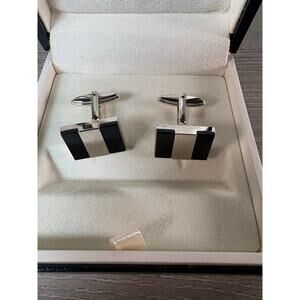 Montblanc Iconic Bar Motif Onyx Stainless Steel Cufflinks With Box- EUC
